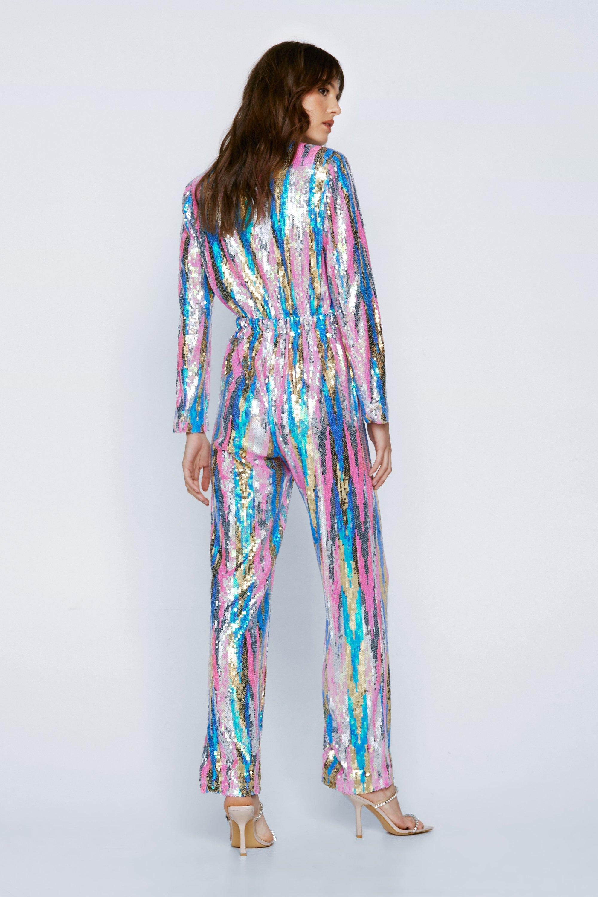 Multicolor striped 2024 sequin jumpsuit