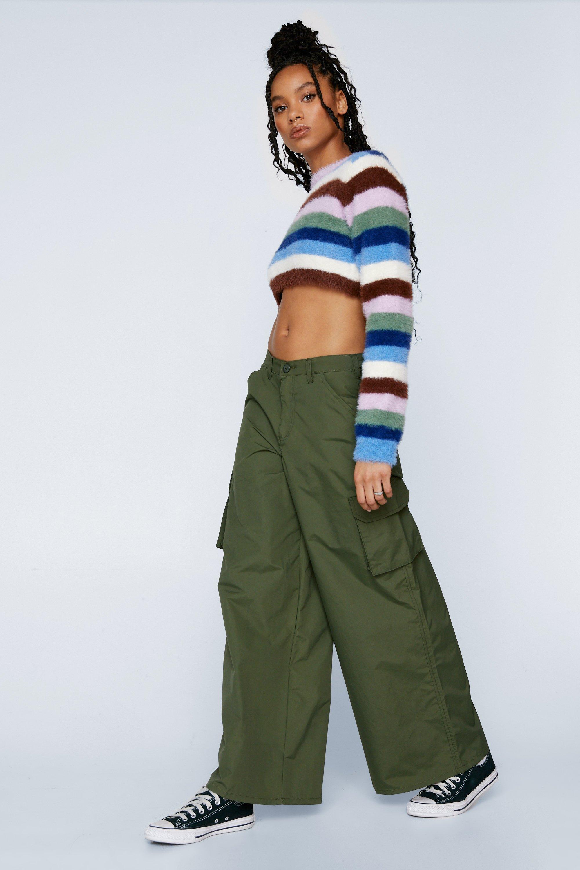 Plain Wide-Leg Cargo Pants