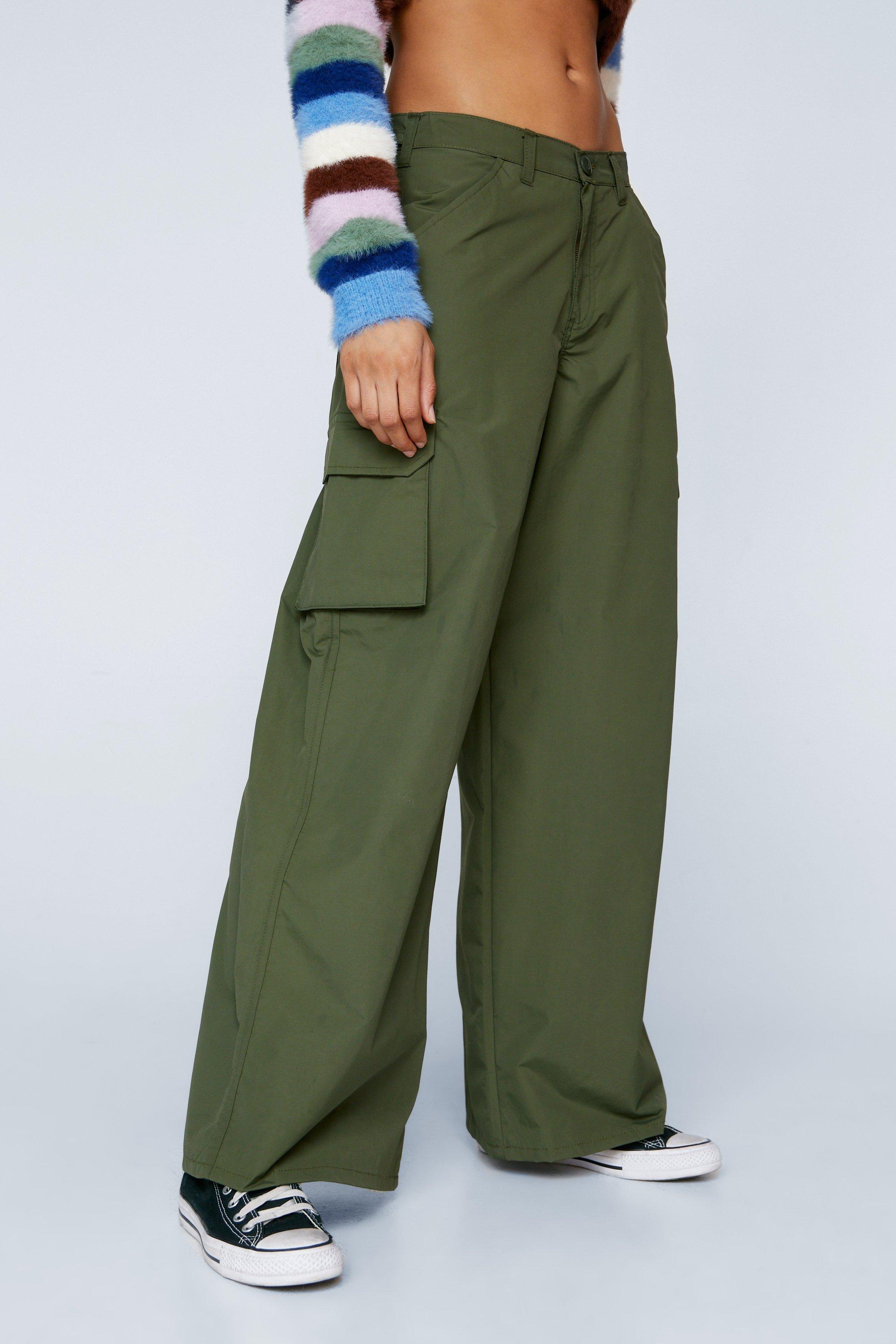 LEEy-World Cargo Pants Women's Casual High Waisted Wide Leg Pants Solid  Pleated Loose Trouser Long Pants Green,XXL