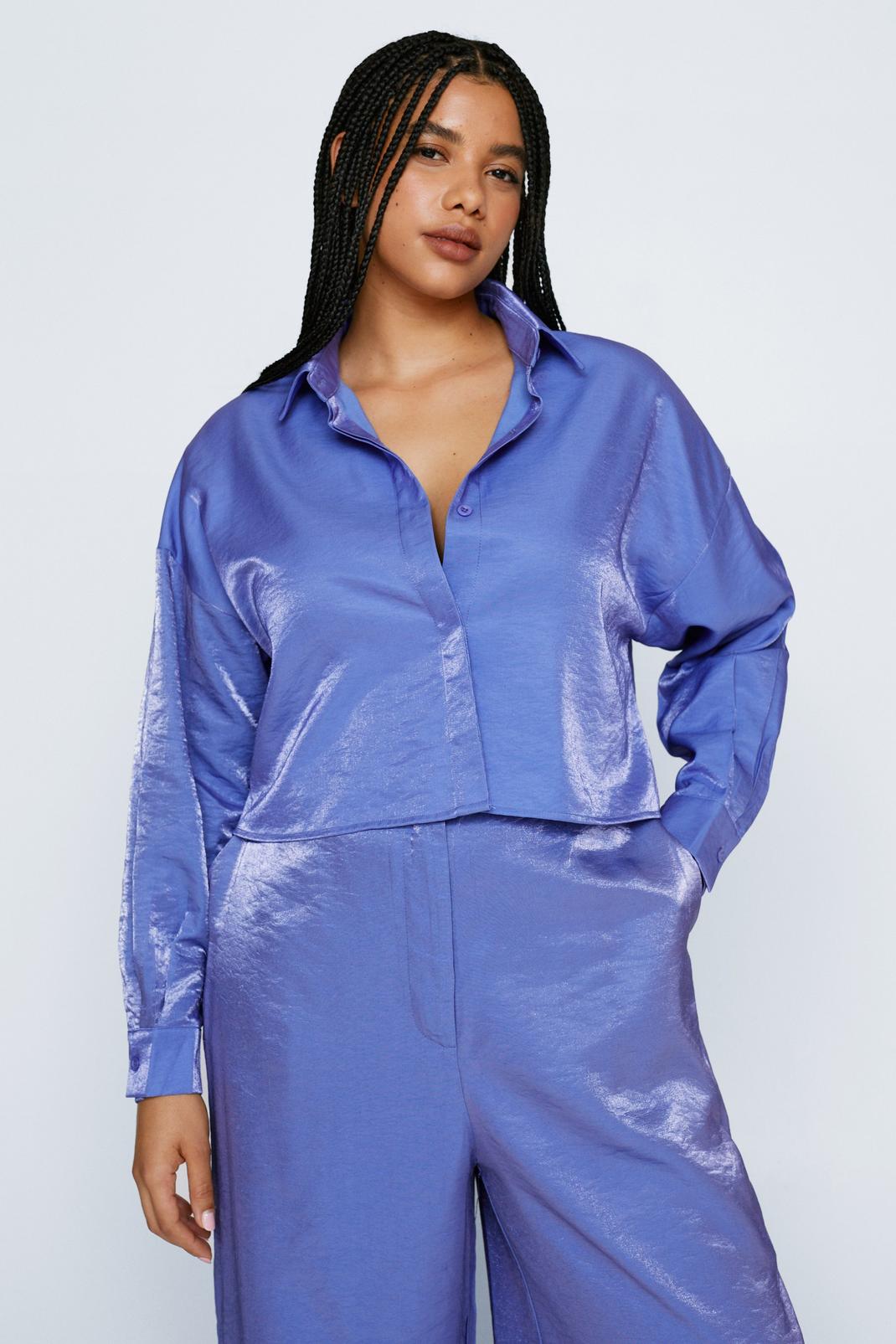 Purple Plus Size Shimmer Relaxed Shirt image number 1
