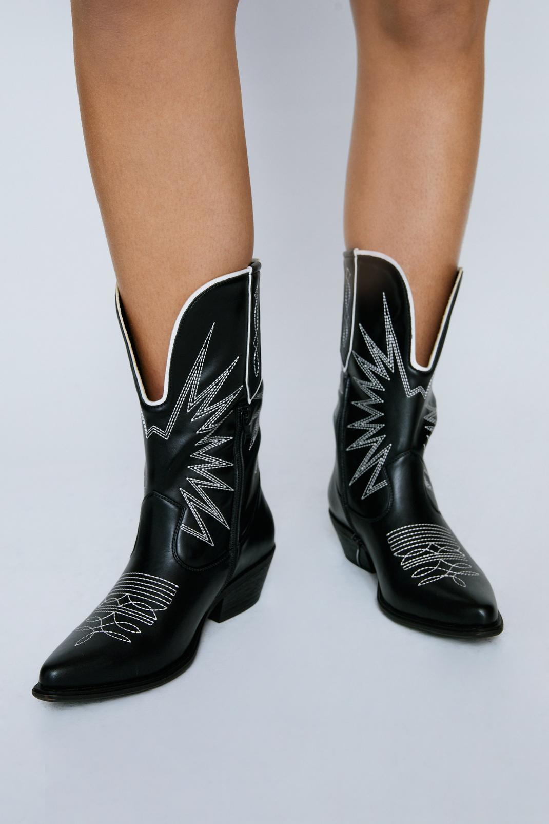 Black Faux Leather Star Cowboy Boots image number 1