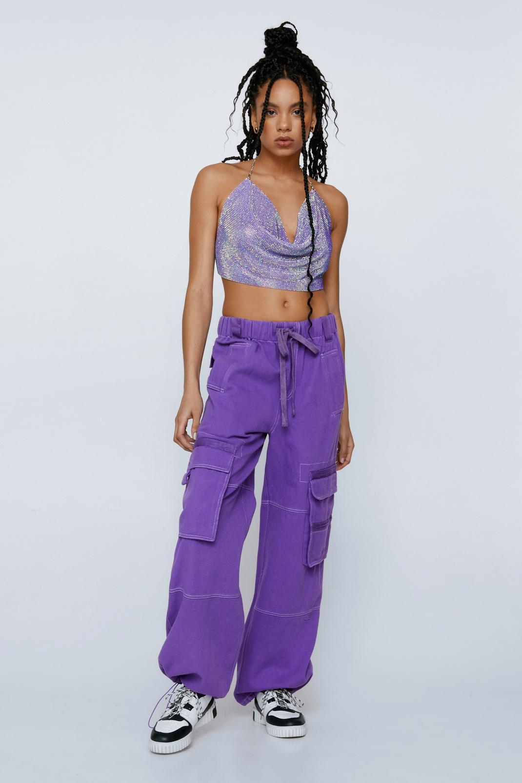 Pantalon cargo premium à poches, Purple image number 1