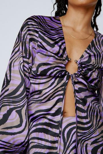 Wave Animal Print Satin Ring Detail Top lilac
