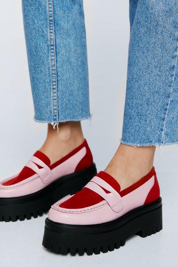 Leather And Suede Mix Chunky Loafers red