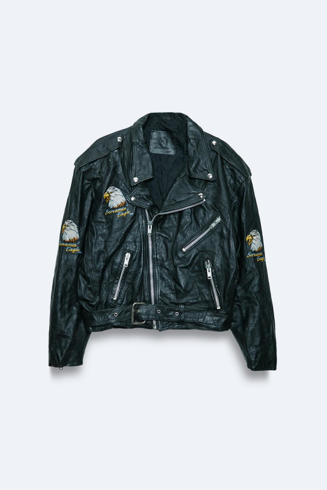 Black Vintage Screamin' Eagle Leather Biker Jacket image number 1