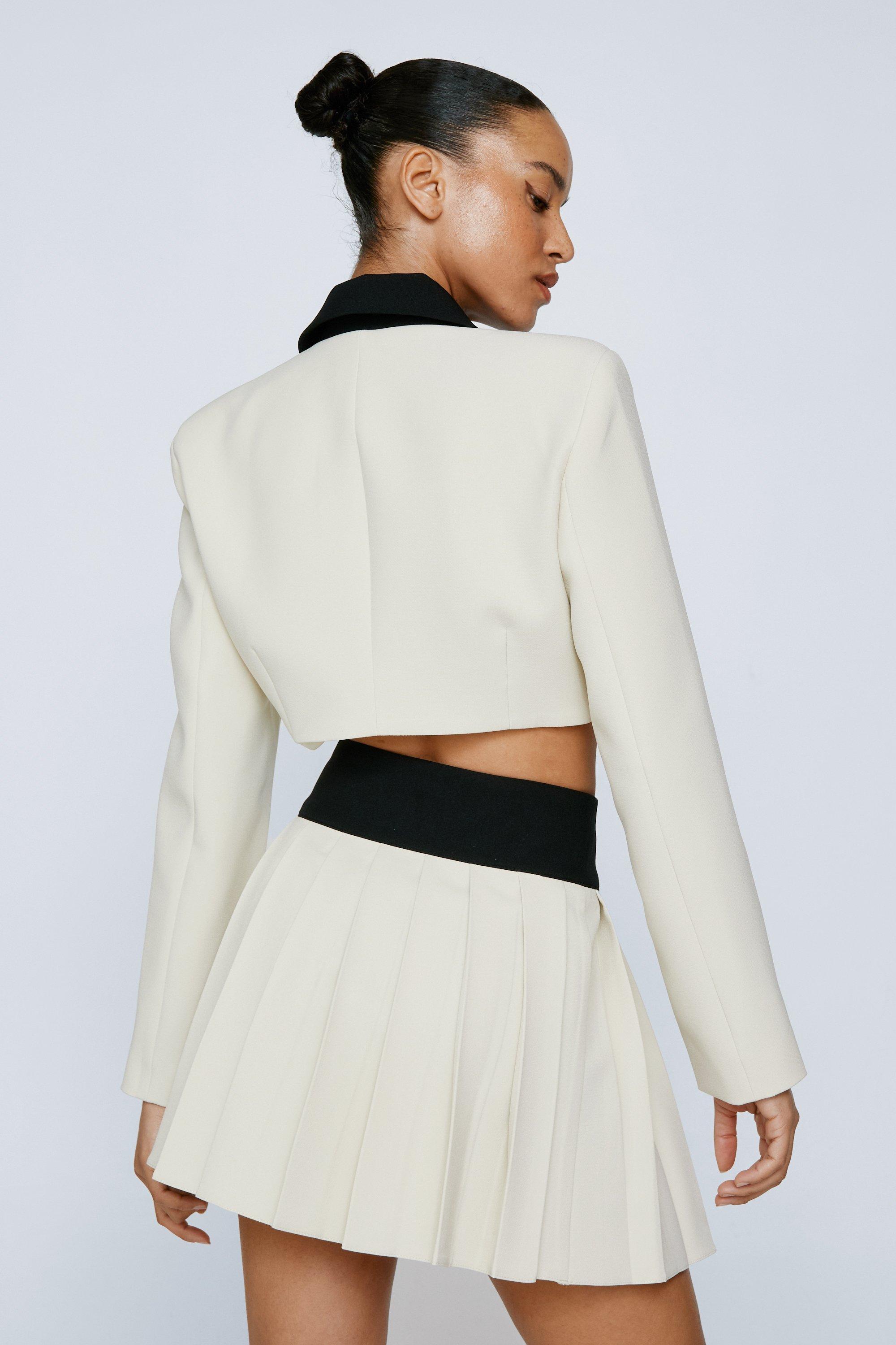 Premium Color Block Pleated Tailored Skirt