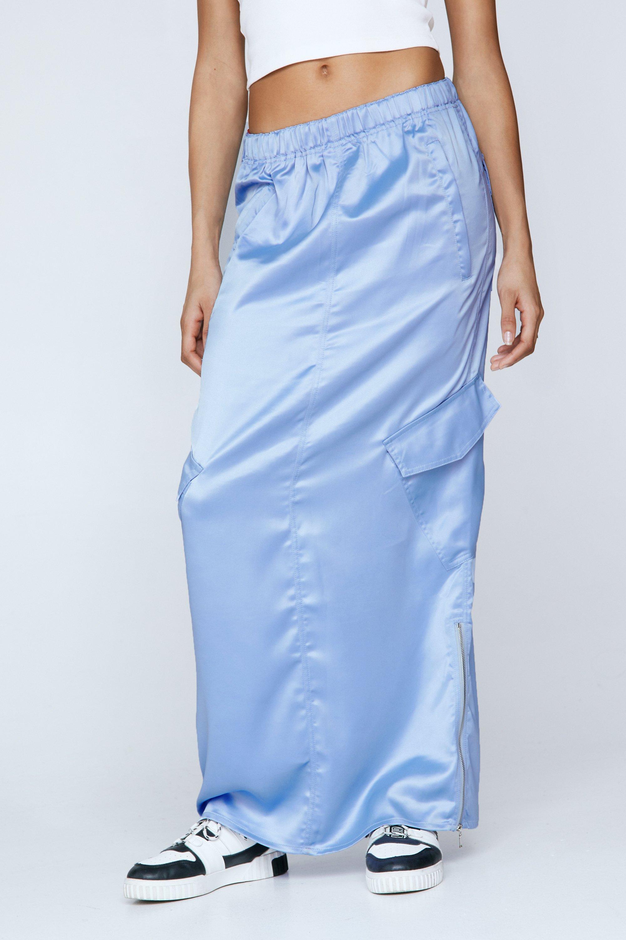 Satin Mid Rise Cargo Maxi Skirt