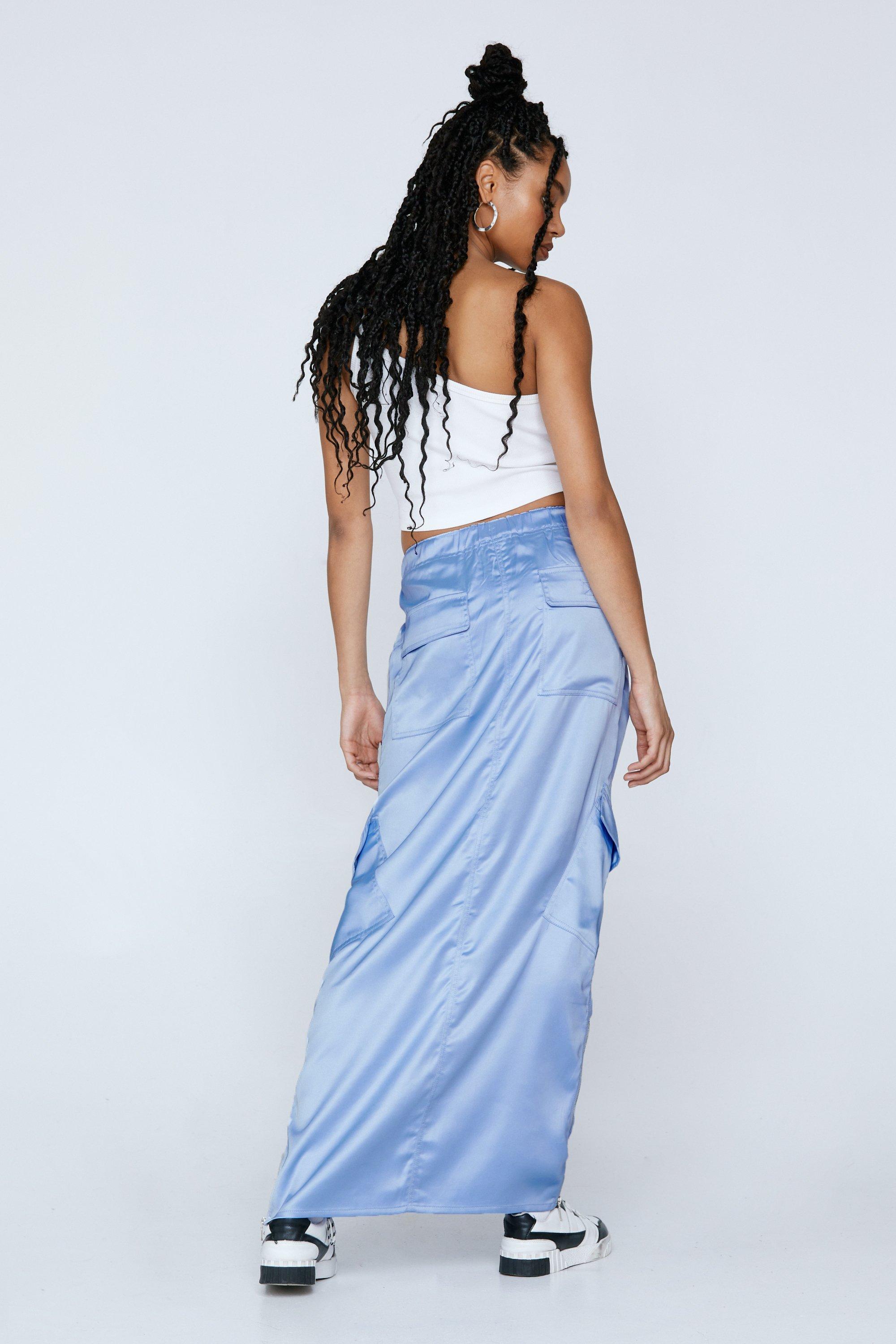 Satin Mid Rise Cargo Maxi Skirt | Nasty Gal