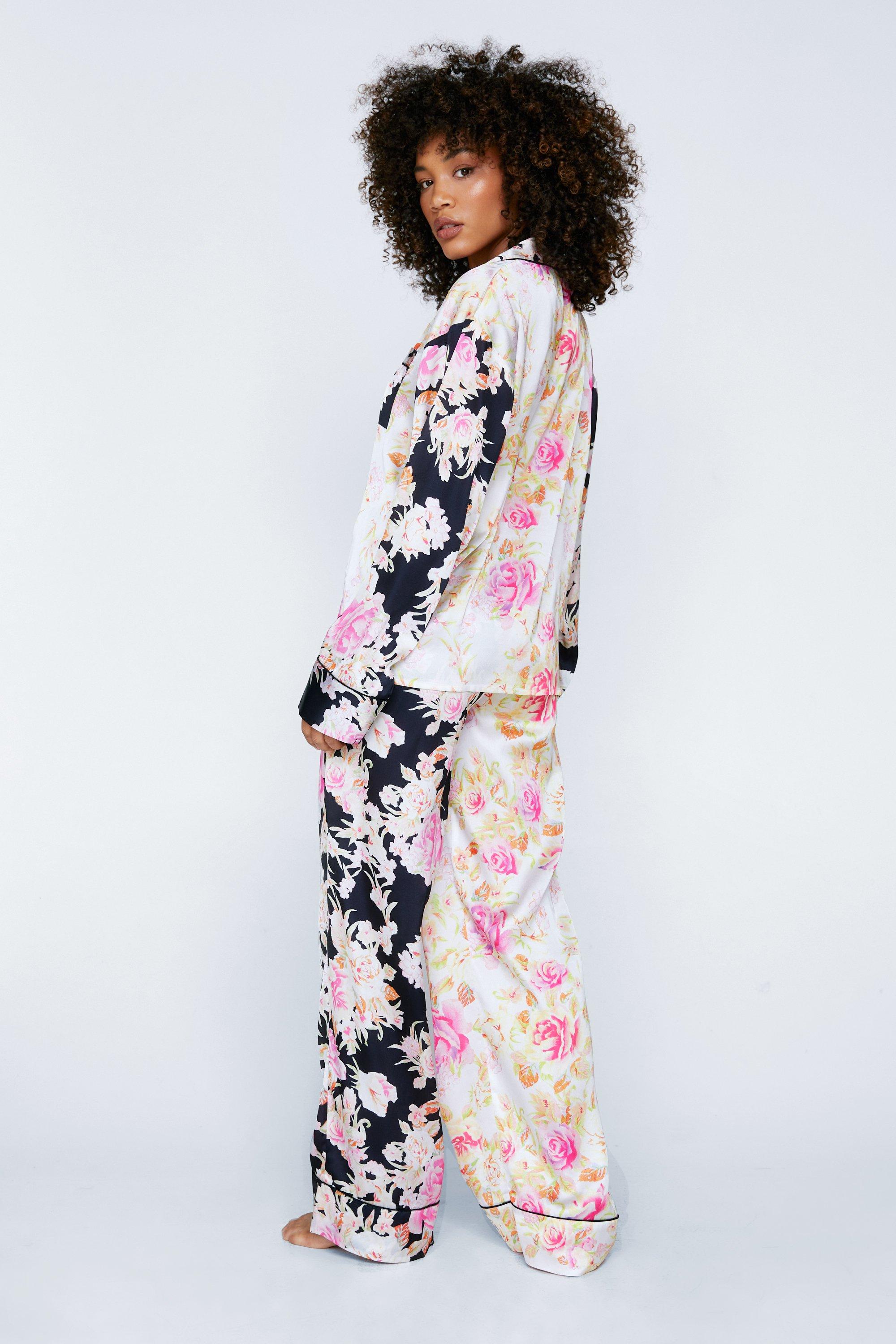 Satin Floral Pajama Pants Set