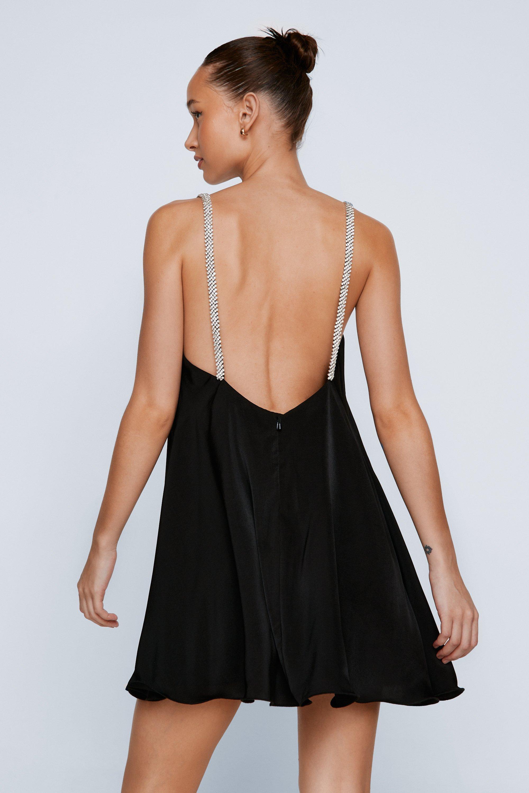 Black dress outlet with diamante straps