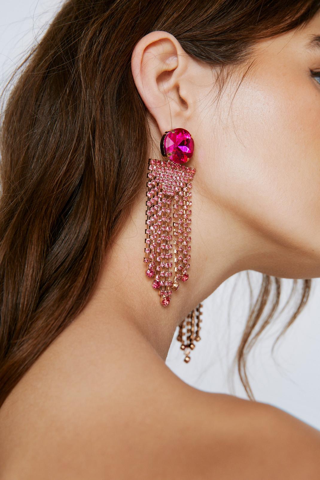 Boucles d'oreilles pendantes strassées , Pink image number 1