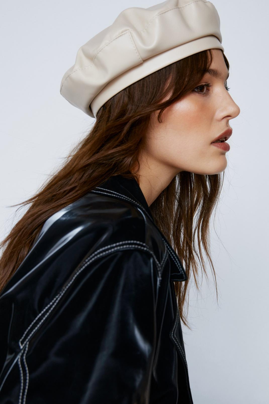 Cream Faux Leather Beret image number 1