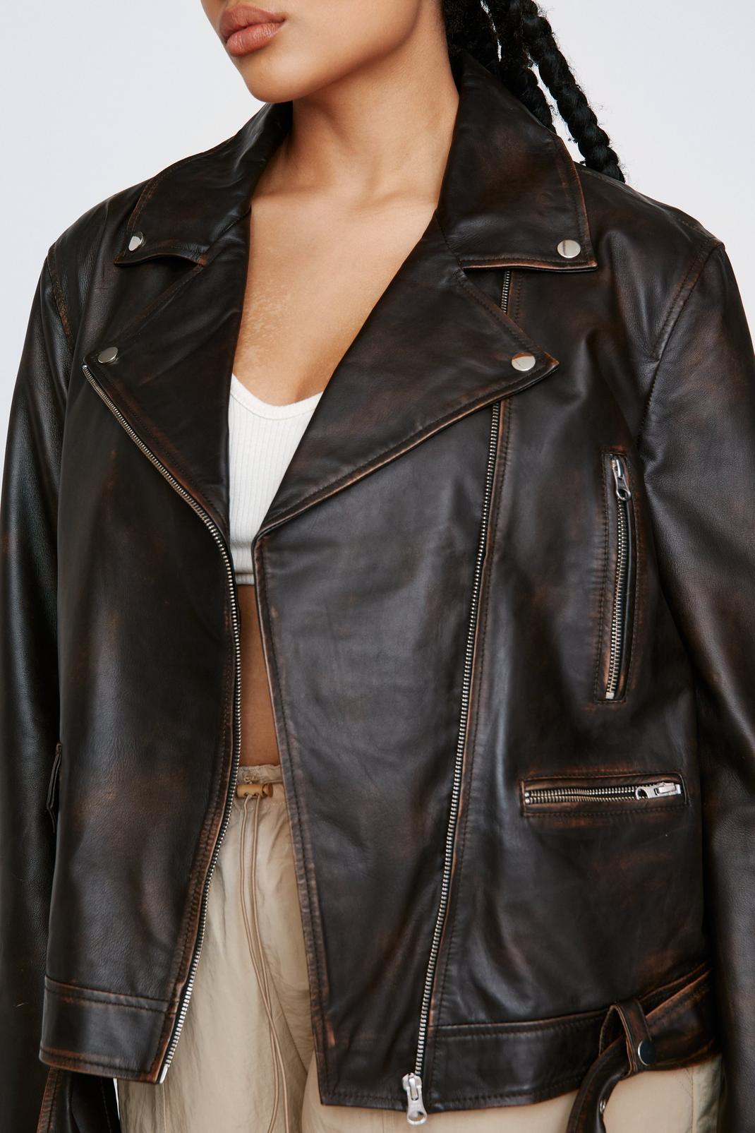 Chocolate Plus Size Oversized Real Leather Biker Jacket image number 1