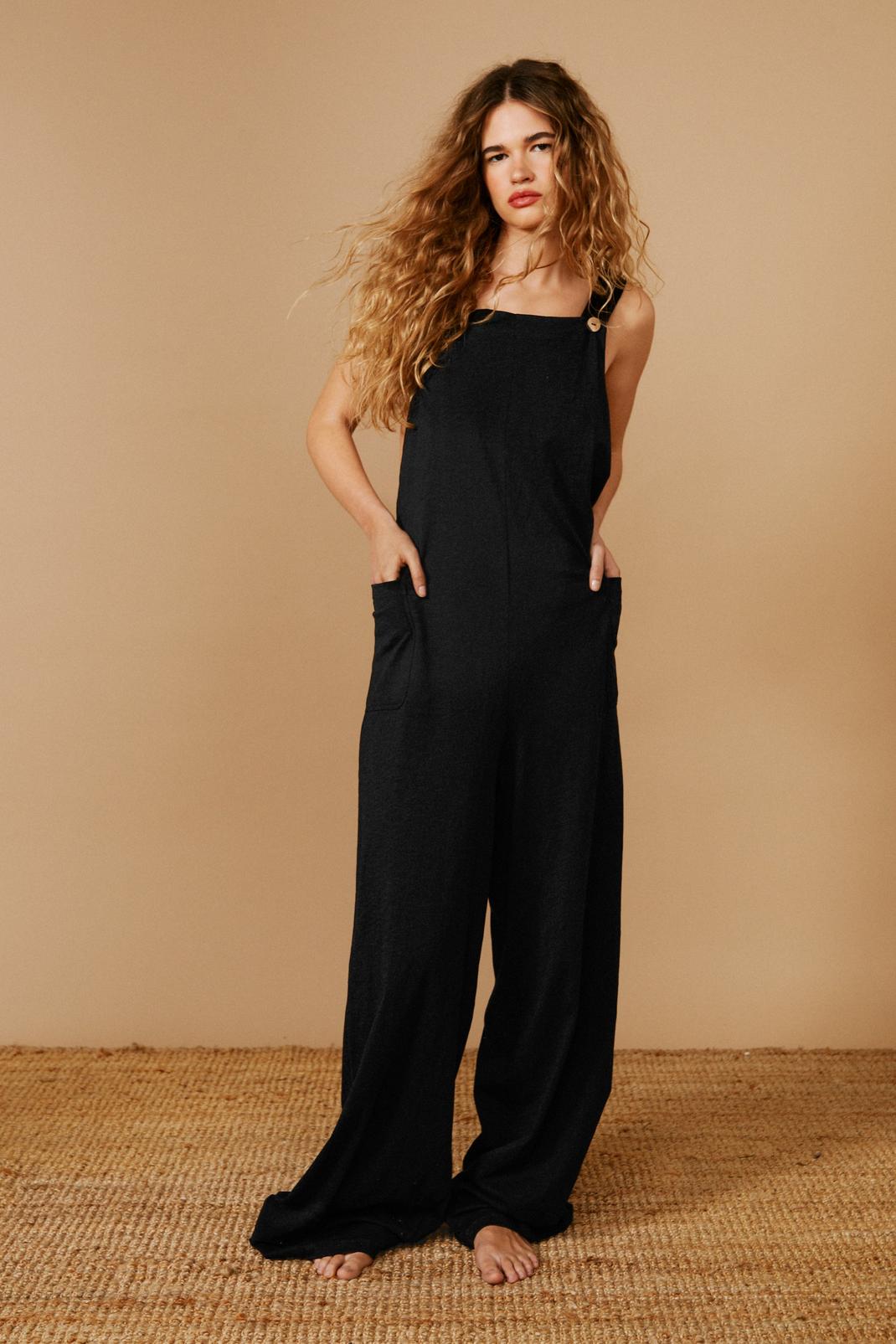 Black Jersey Low Back Straight Leg Dungarees image number 1