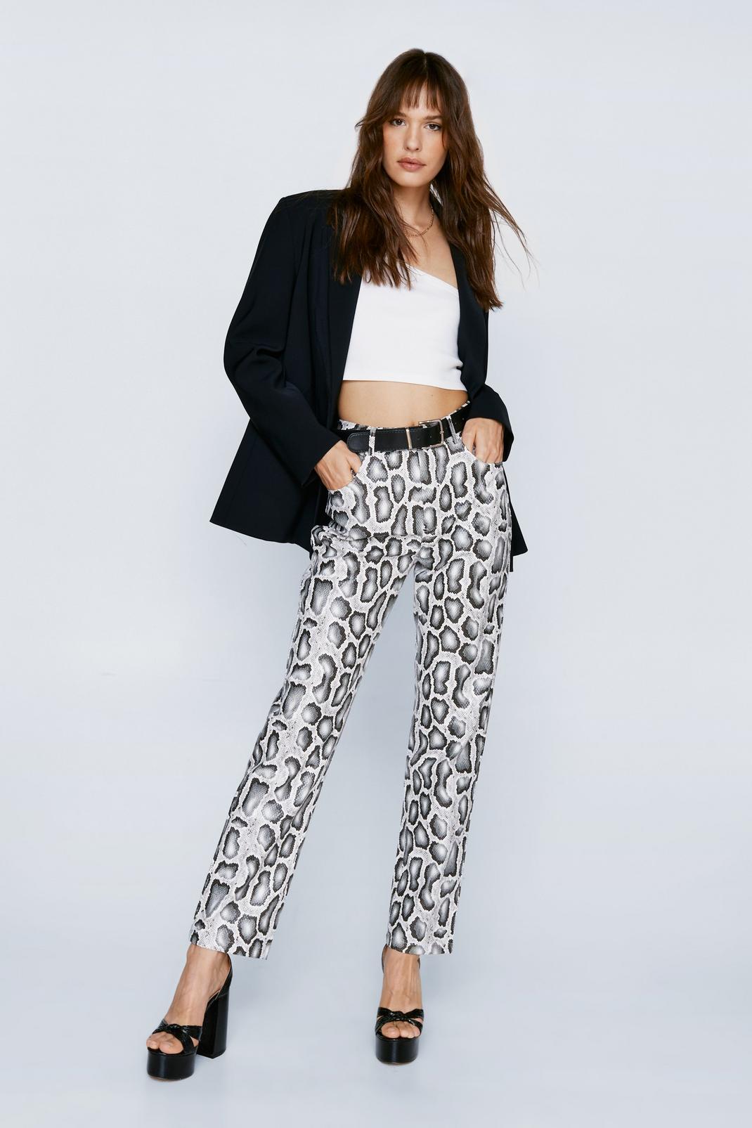 Mono Faux Leather Snake Straight Leg Trousers image number 1