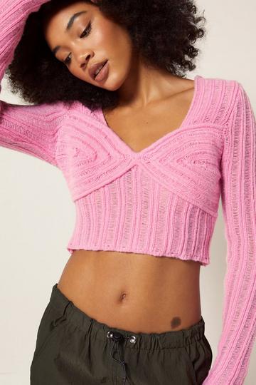Pink Ribbed Corset Detail Knitted Top