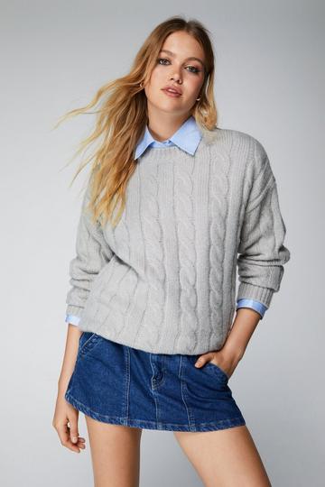 Cable Knit Oversized Longline Jumper grey