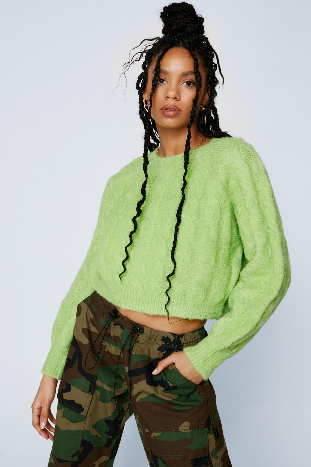 Green Cable Knit Cropped Jumper image number 1