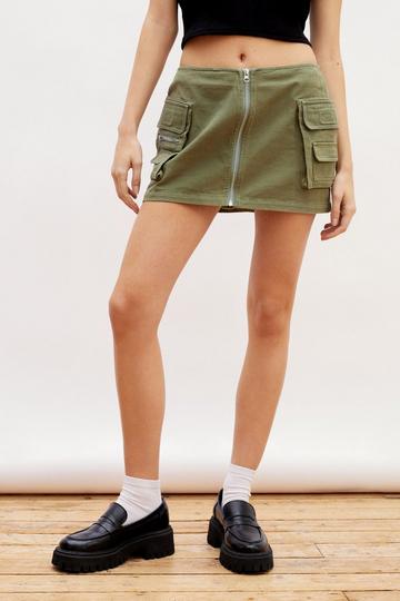 Zip Through Cargo Micro Mini Skirt khaki