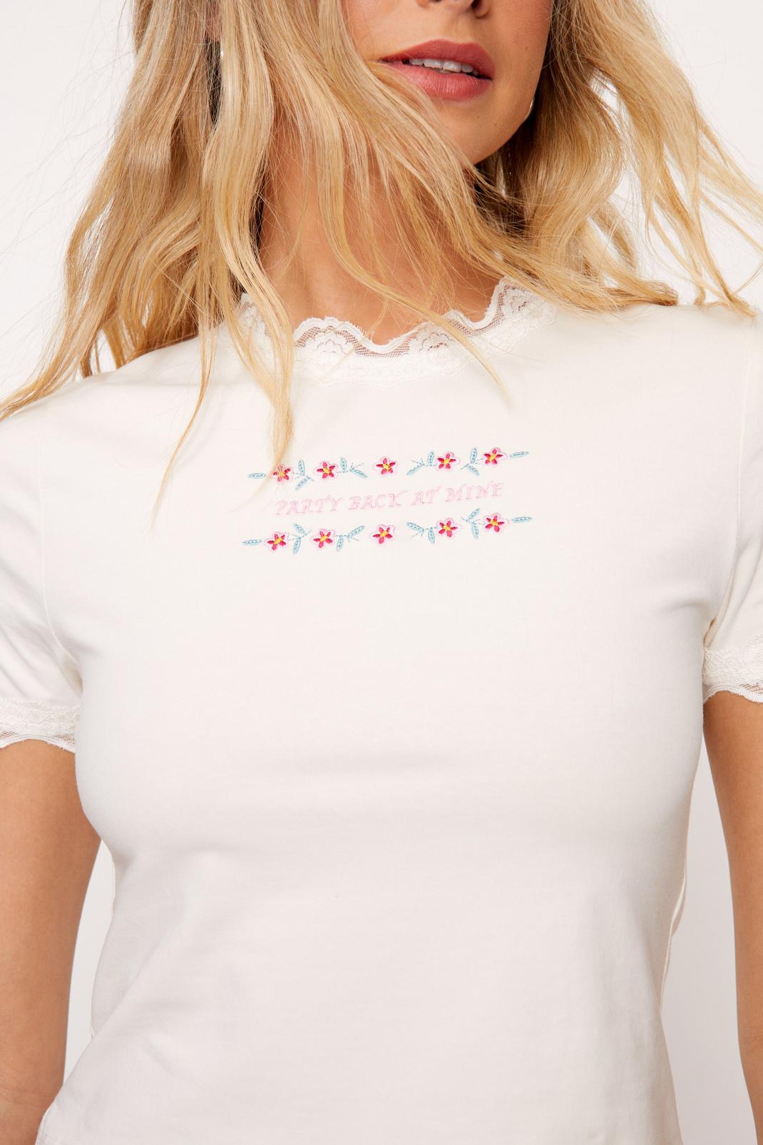 White Party Back At Mine Lace Trim T-shirt image number 1