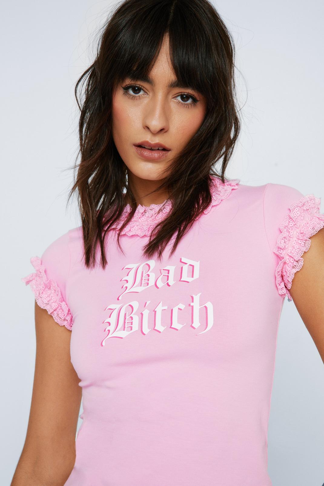 T-shirt à volants et slogan Bad B*tch, Pink image number 1