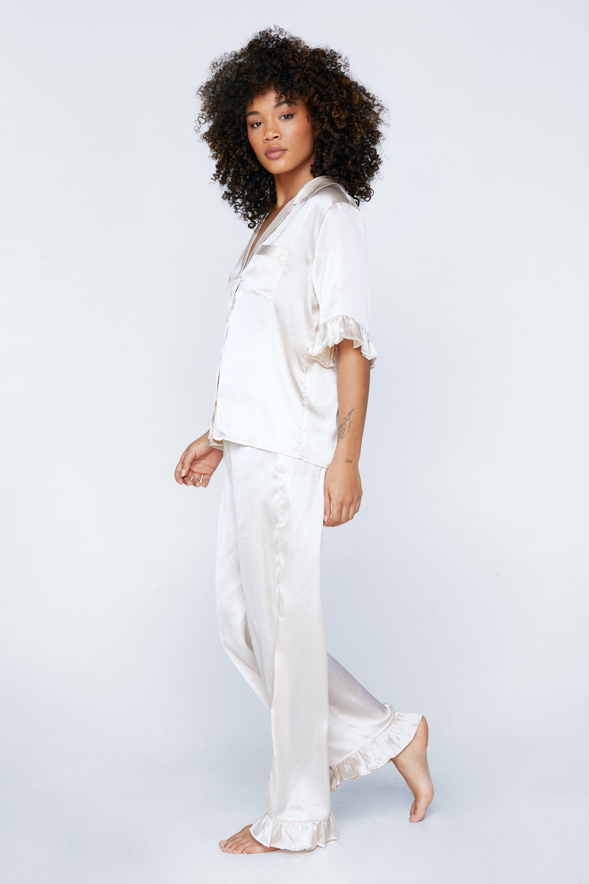 Satin Ruffle Pants Pajama Set Nasty Gal