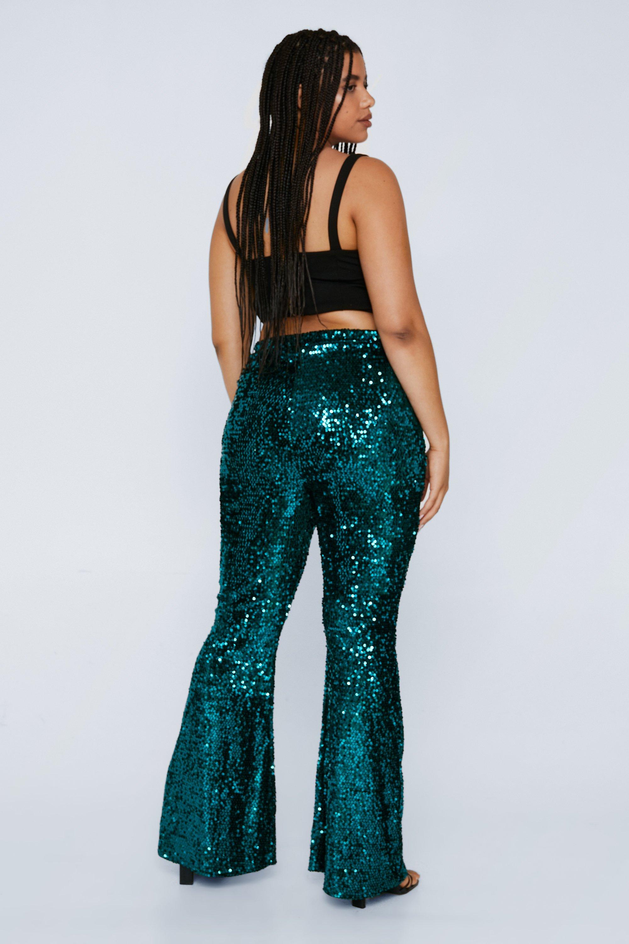 Plus Size Velvet Sequin Flare Pants