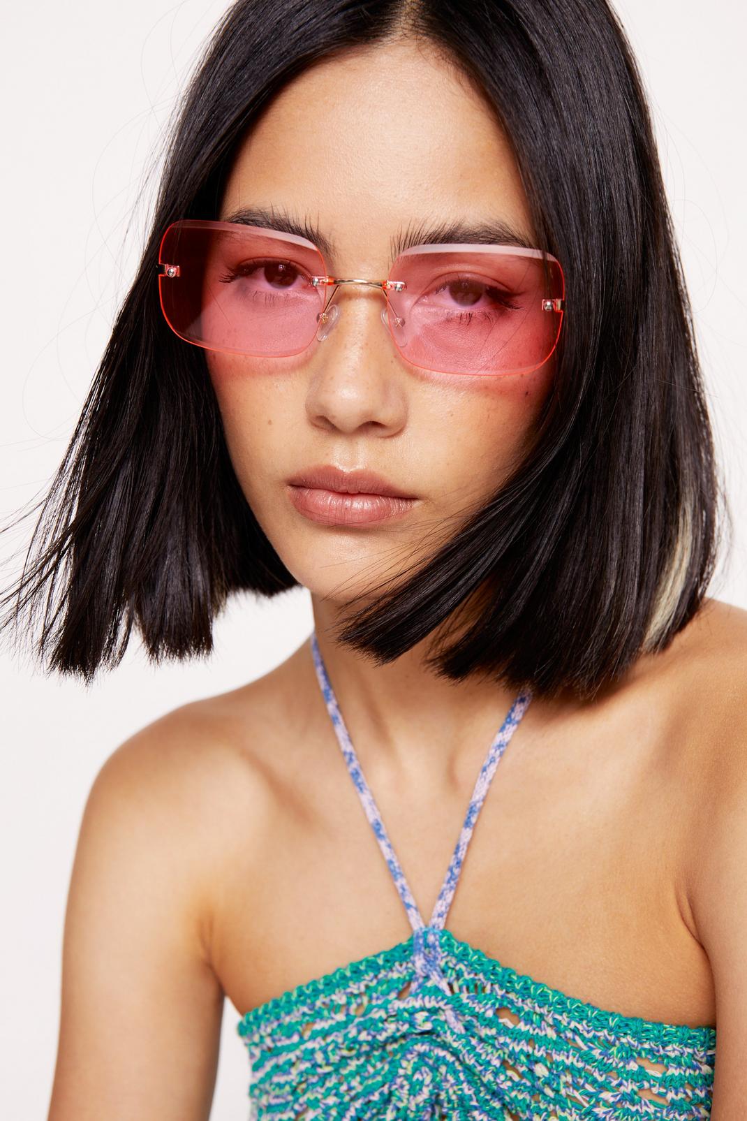 Pink Square Colored Lens Sunglasses image number 1