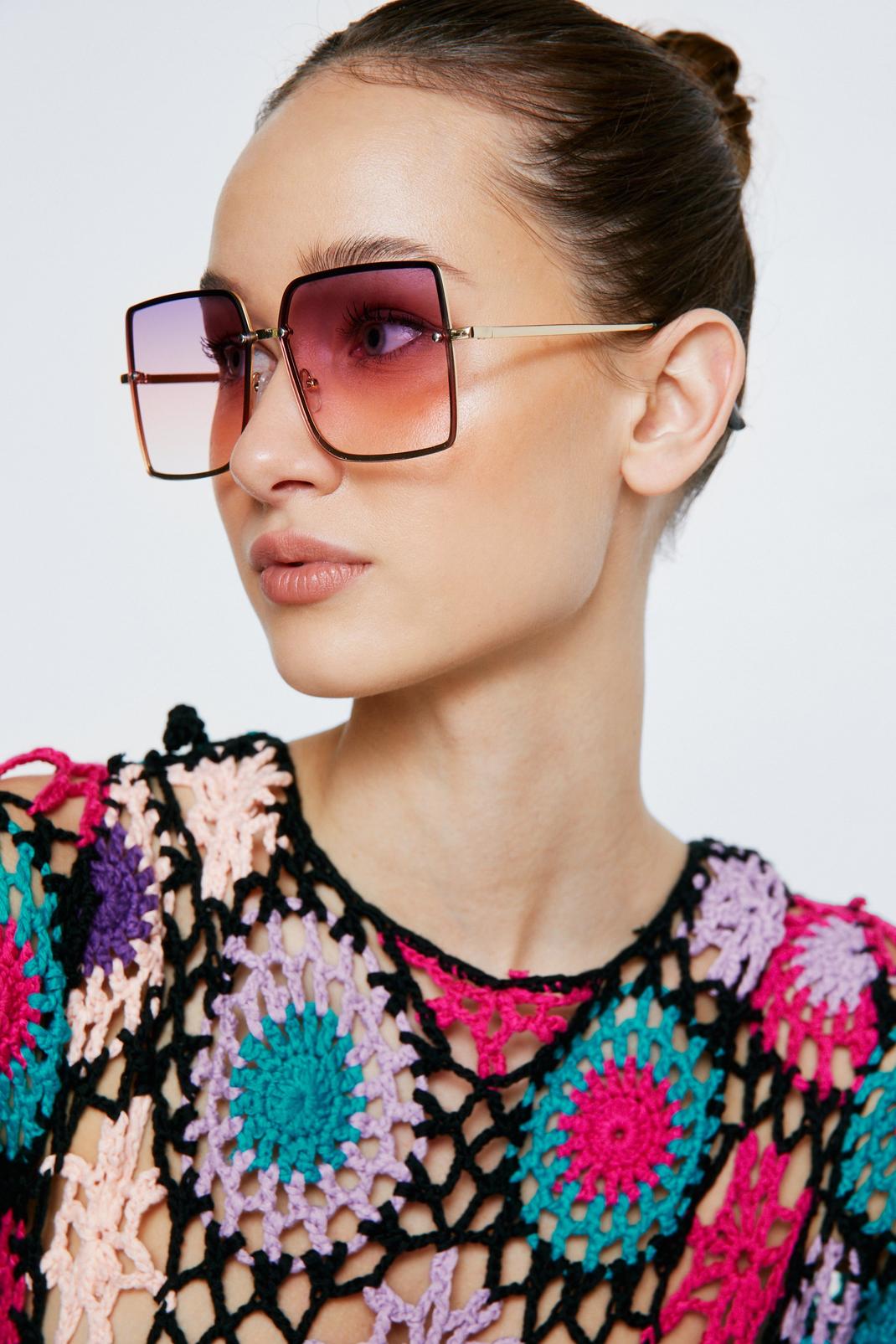 Pink Ombre Colored Lense Oversized Sunglasses image number 1