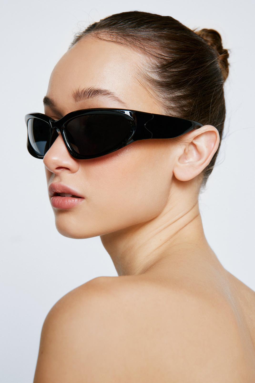 Black Wrap Around Sunglasses image number 1