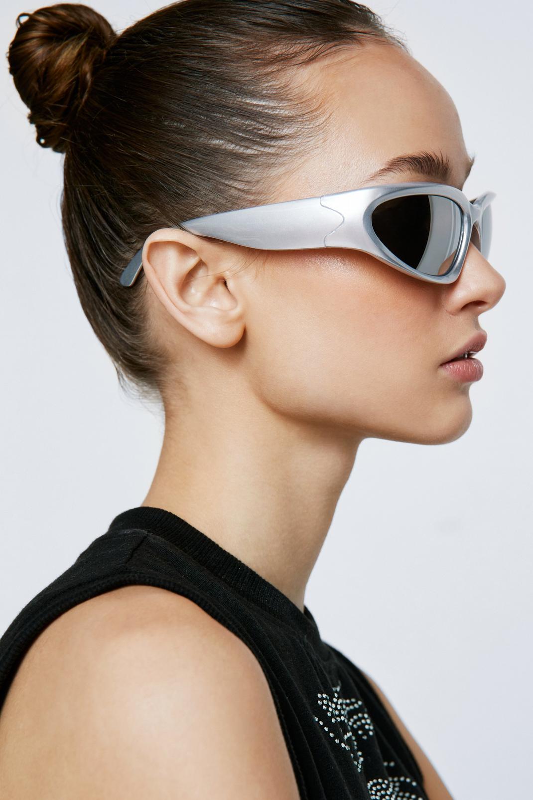 Silver Wrap Around Sunglasses image number 1