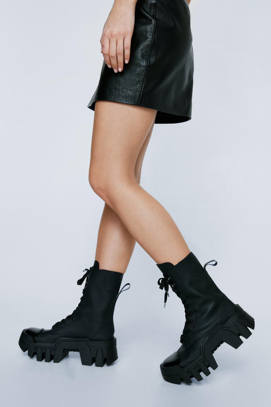 Black Lace Up Chunky Biker Boots image number 1
