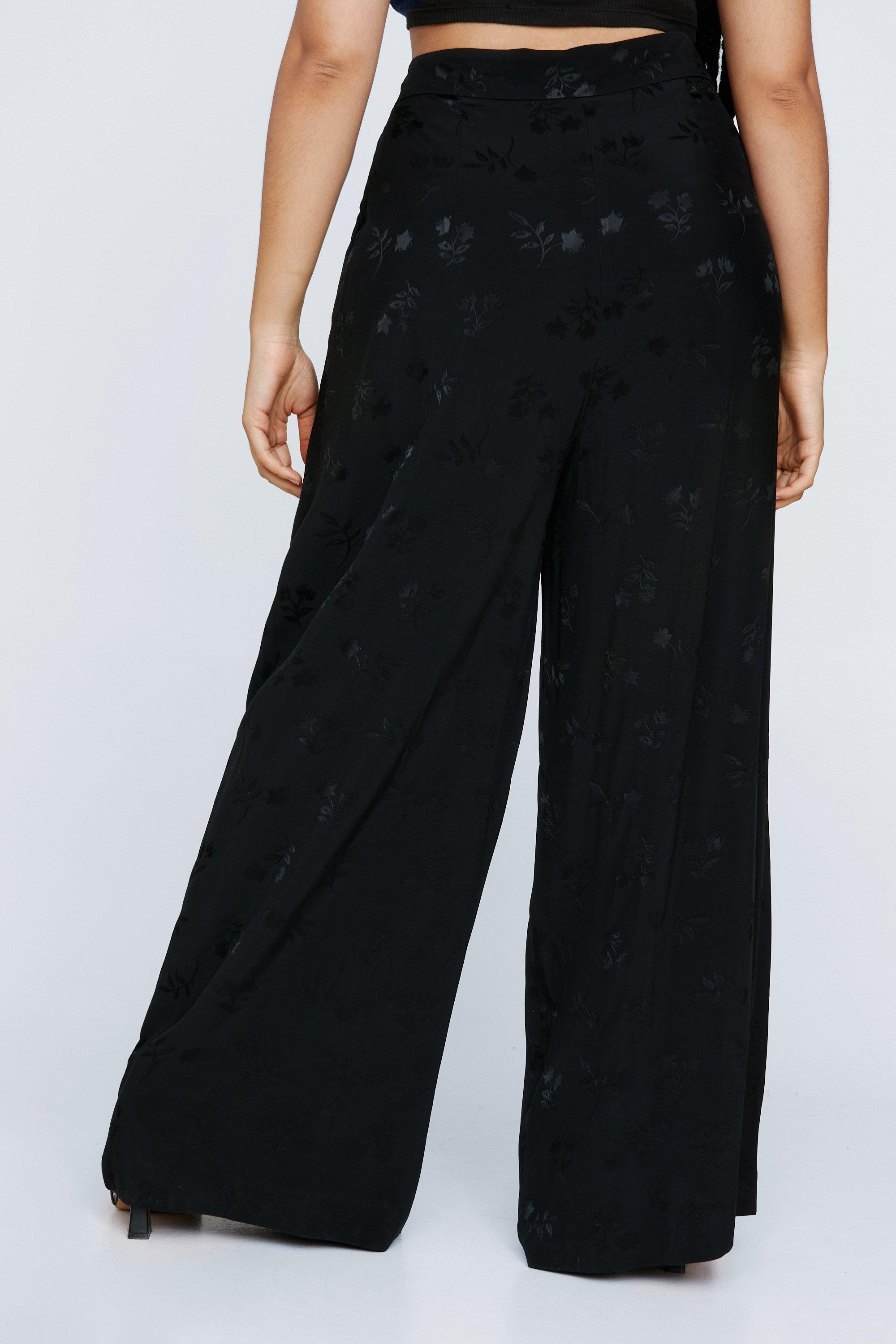 Curve Womens Plus Size Black Satin Wide Leg Trousers