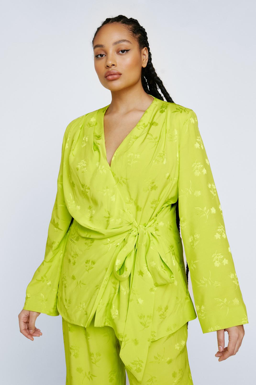 Lime Plus Premium Satin Floral Wrap Waist Blazer image number 1