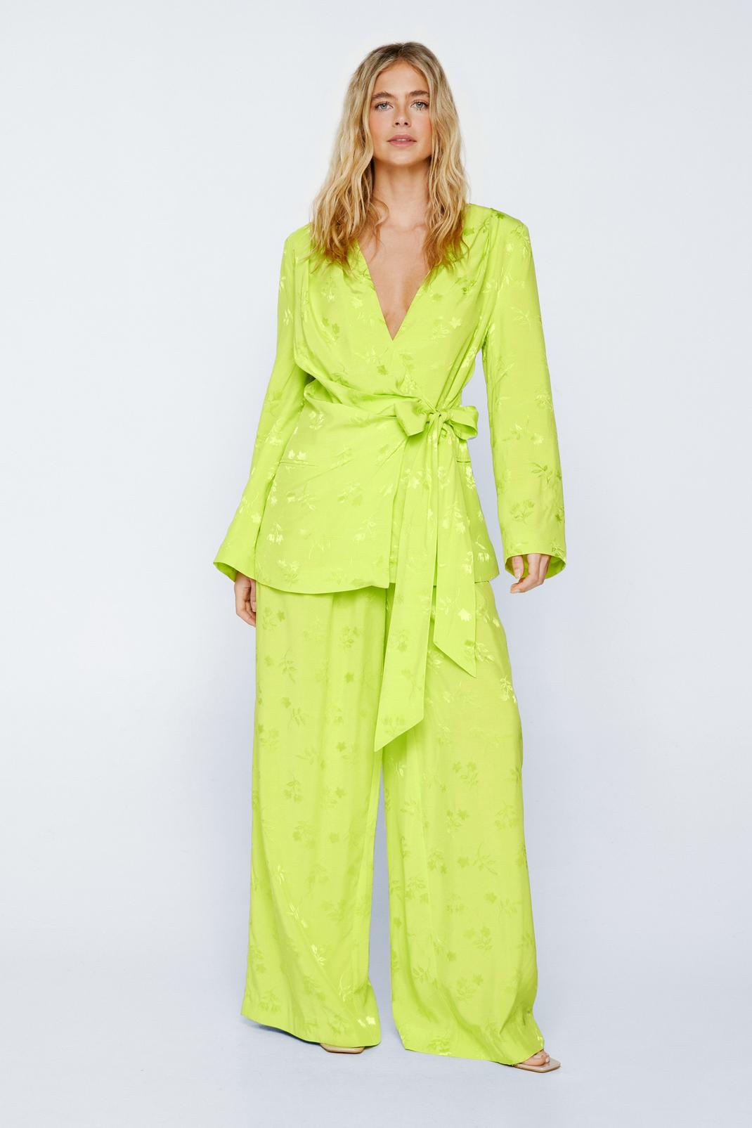 Lime Premium Floral Satin Wide Leg Trousers image number 1