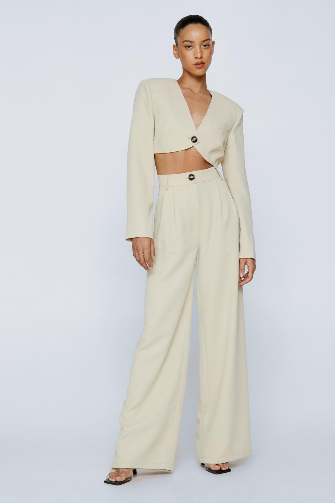 Neutral Pleated Wide Leg Tailored Pants image number 1