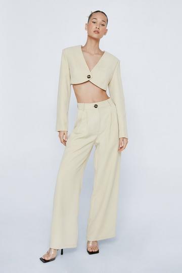 Petite Pleated Wide Leg Tailored Trouser neutral