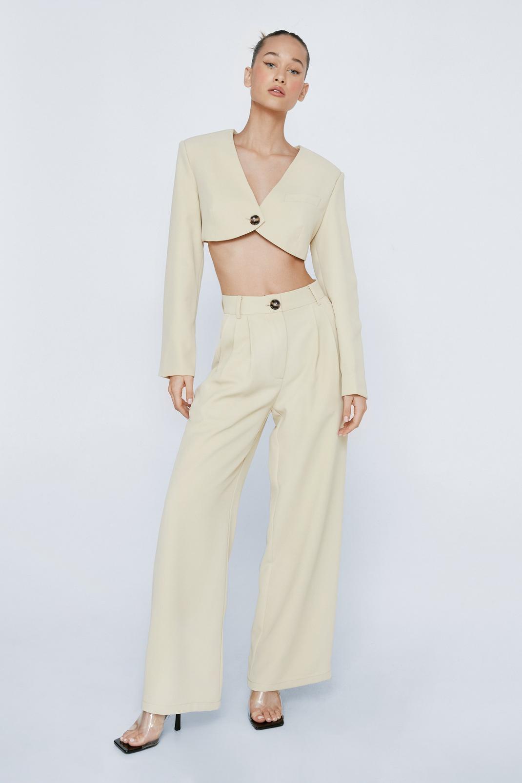 Neutral Petite Pleated Wide Leg Tailored Pants image number 1