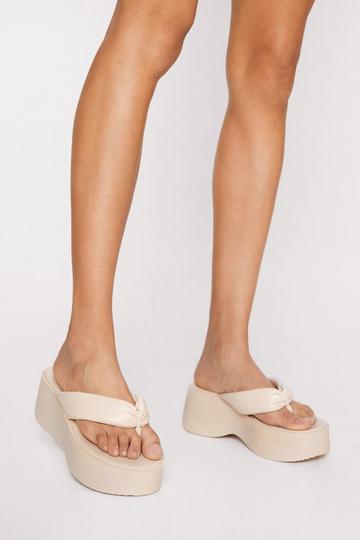 Faux Leather Toe Thong Sandals beige