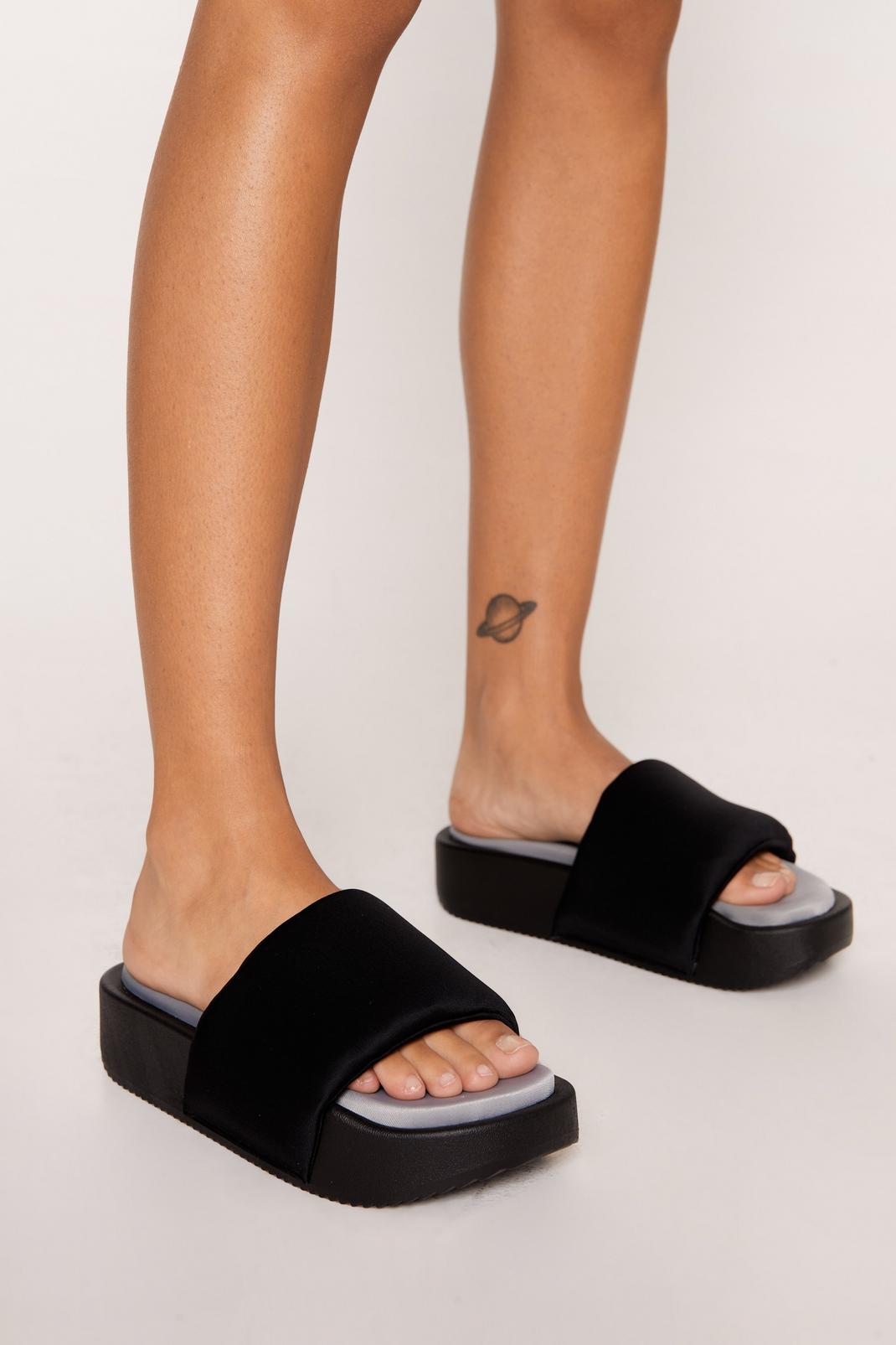 Black Faux Leather Padded Sliders image number 1