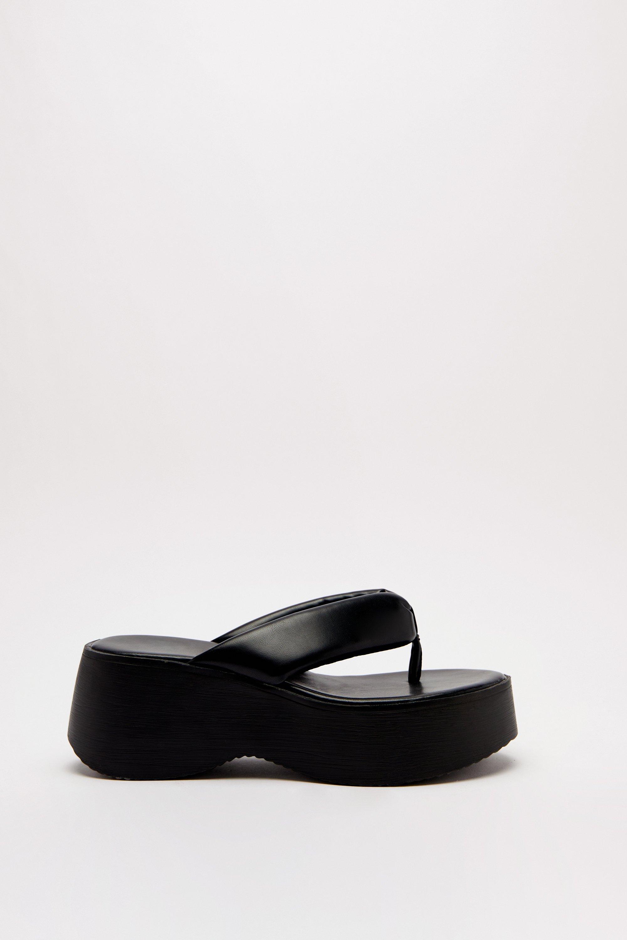 Faux Leather Platform Flip Flop Sandals