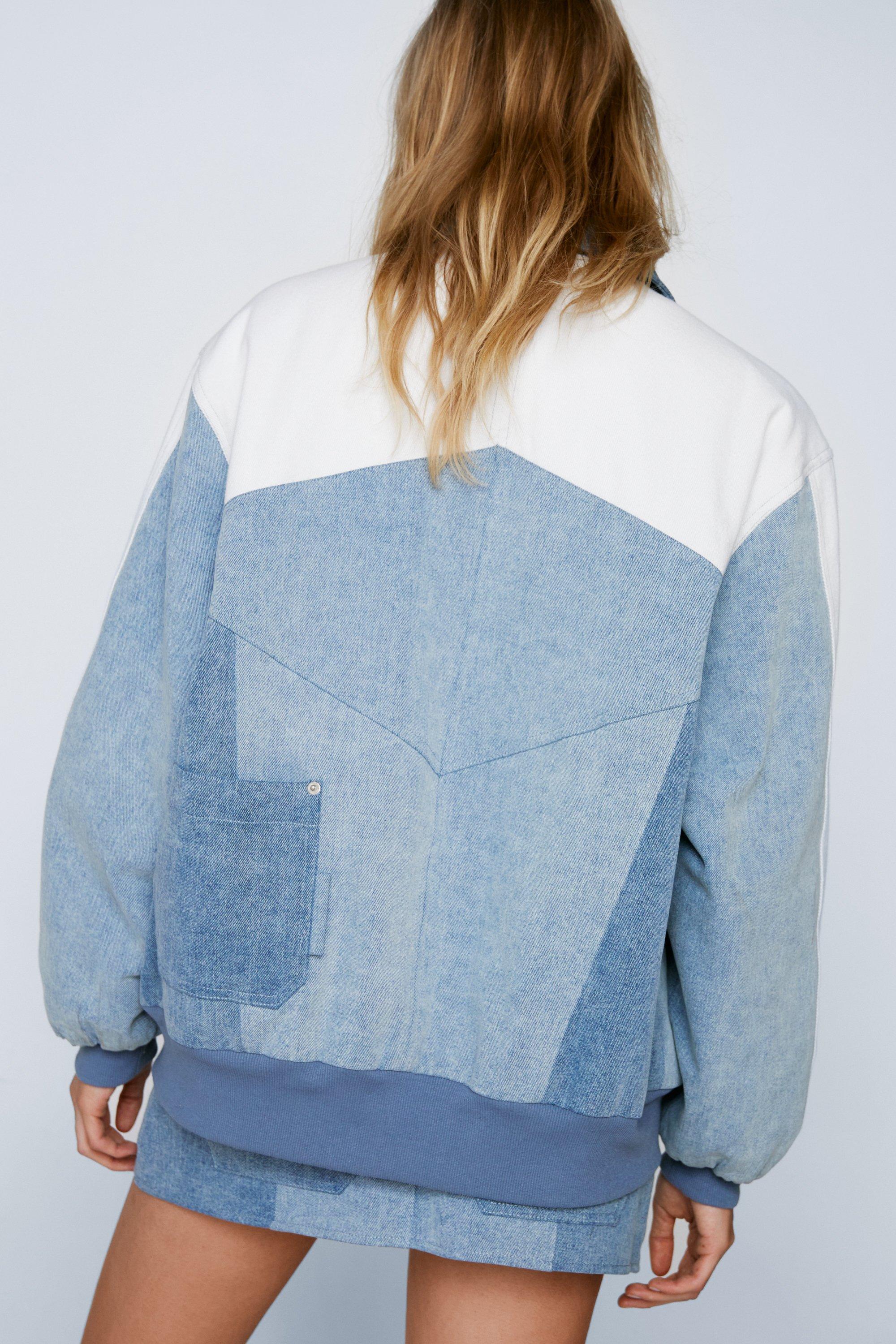 RE/DONE Patchwork Cropped Zip-Front Denim Jacket