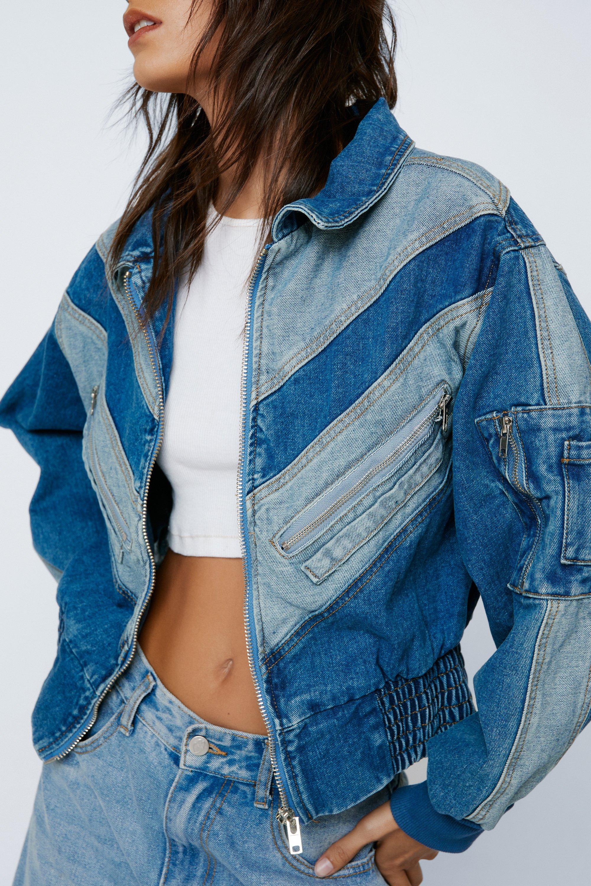 Denim color block jacket best sale