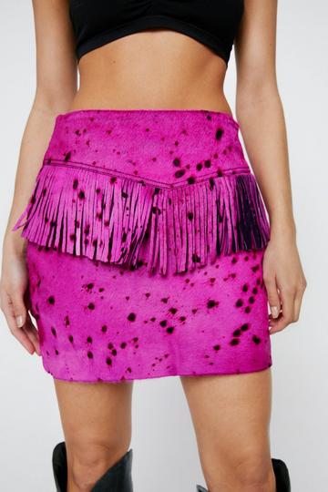 Pink Real Pony Hair Fringe Detail Mini Skirt