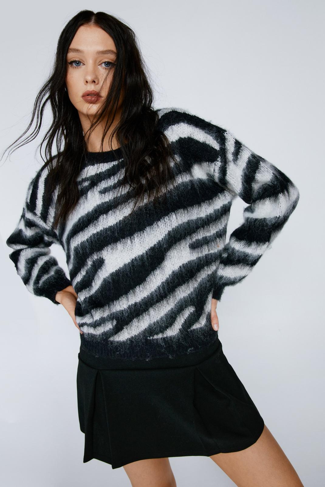 Black Zebra Oversized Sweater image number 1