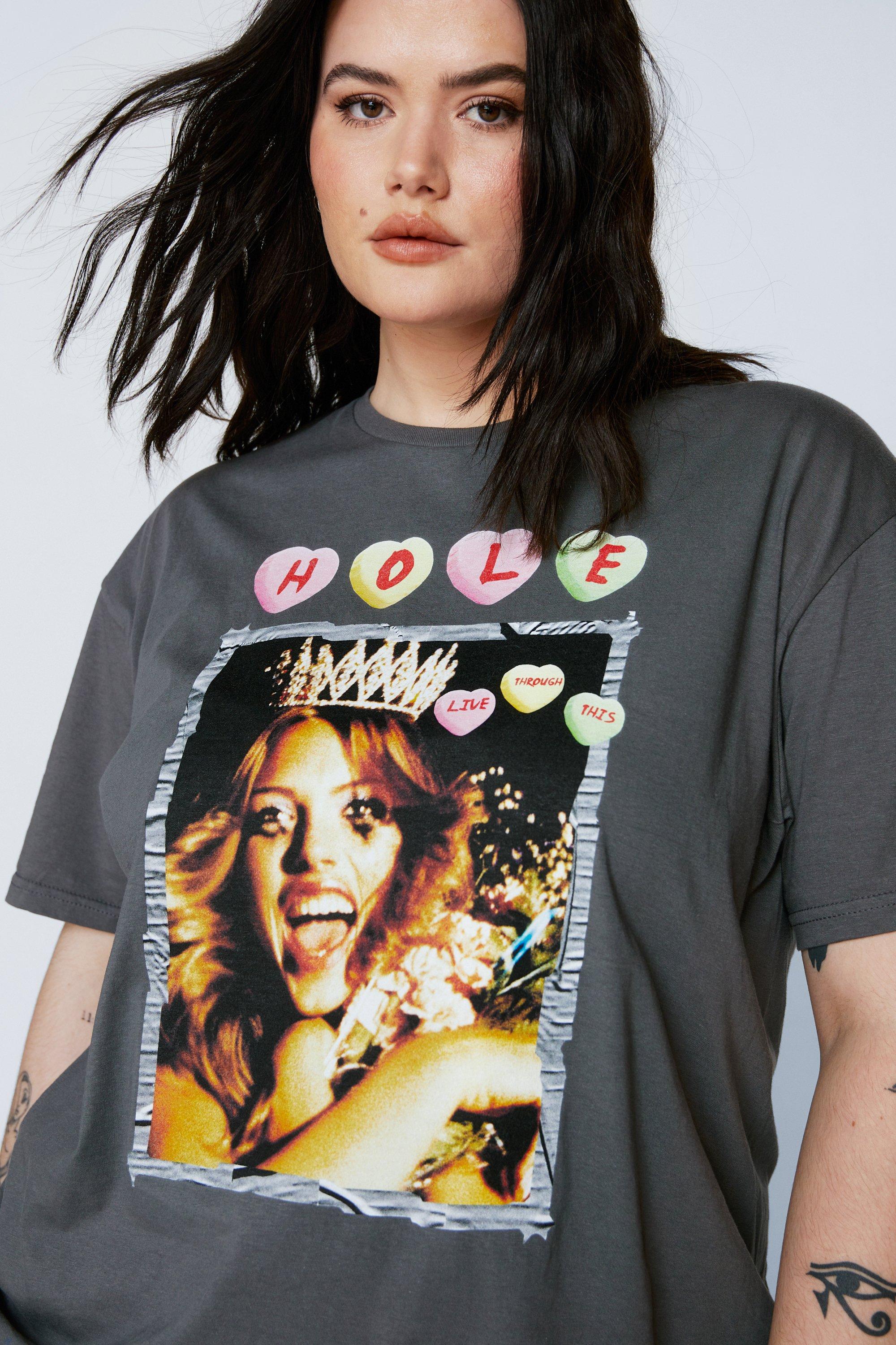 Plus Size Hole Graphic Band T-shirt