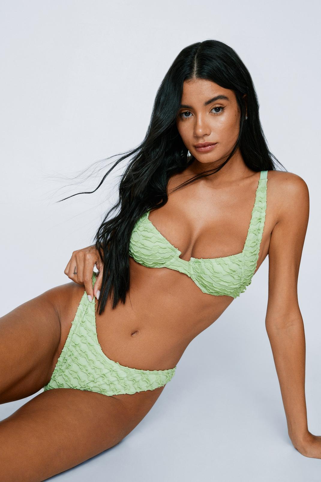 Lime Ruffle Textured Underwire Bikini And Scrunchie 3pc Set image number 1