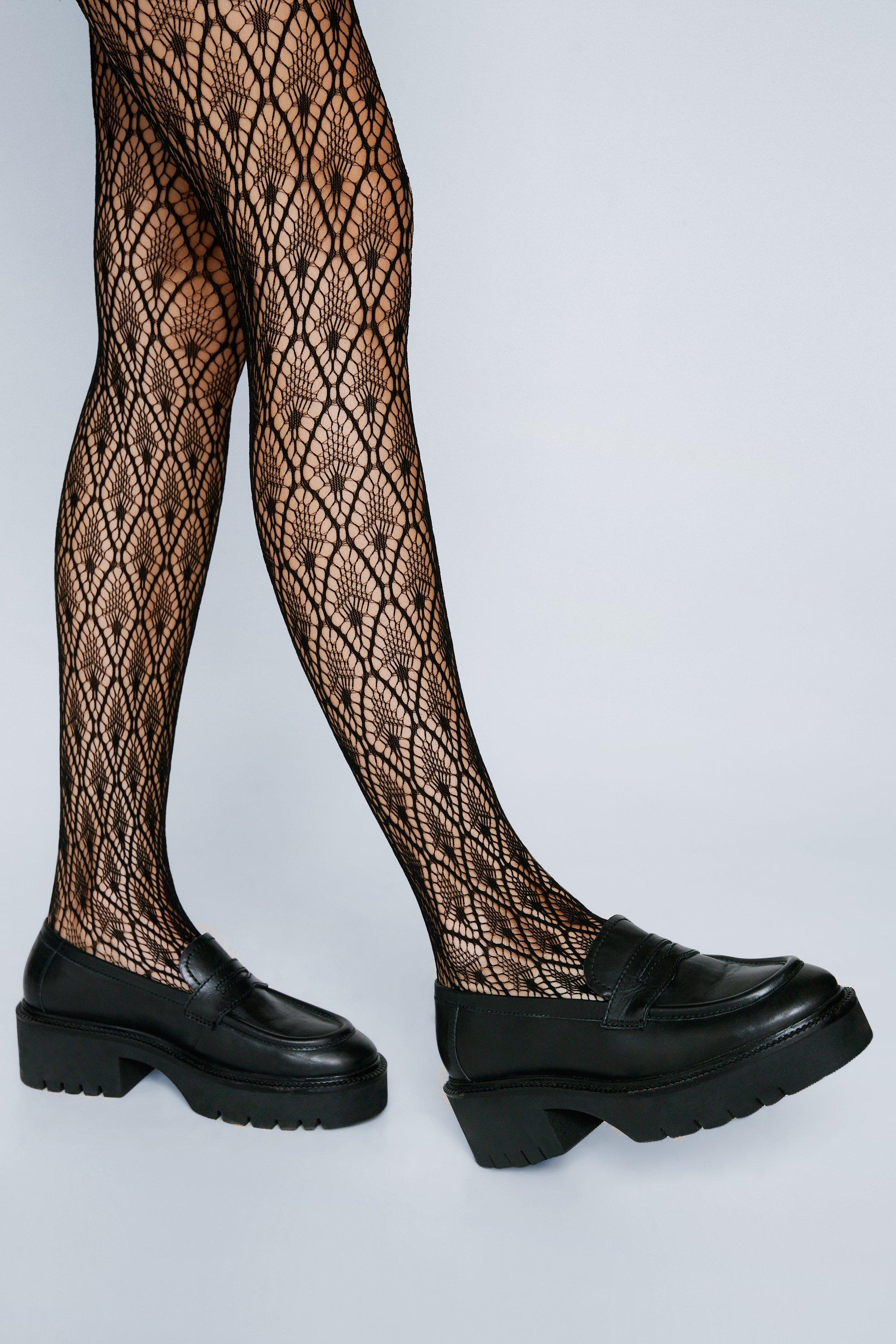 Peacock Feather Patterned Fishnet Tights
