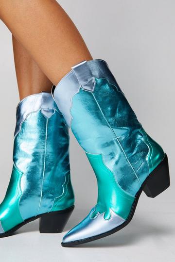 Multicolor Metallic Cowboy Boots blue
