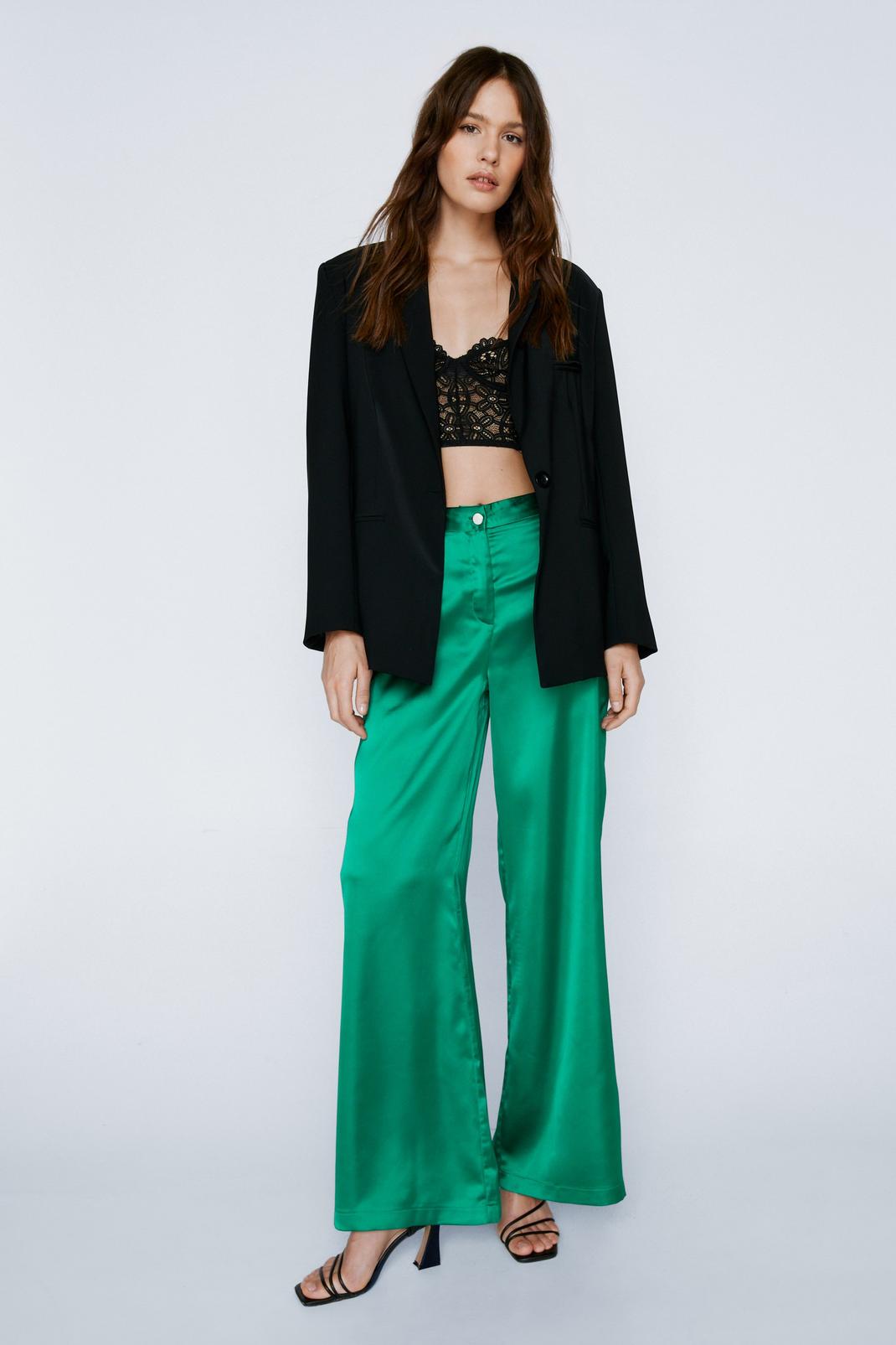 Teal Satin Wide Leg Trousers  image number 1